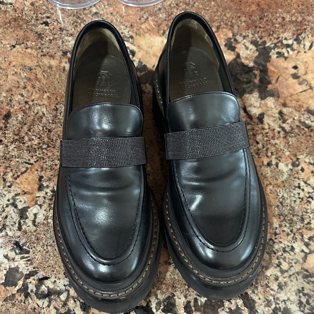 Brunello Cucinelli Black Leather Loafers
